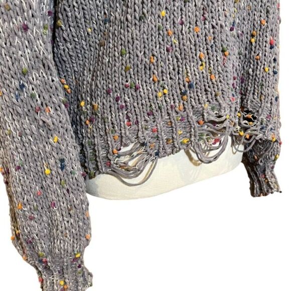 POL Distressed Confetti Sweater Gray White Multicolor Boho Hipster Size Large - Picture 6 of 9